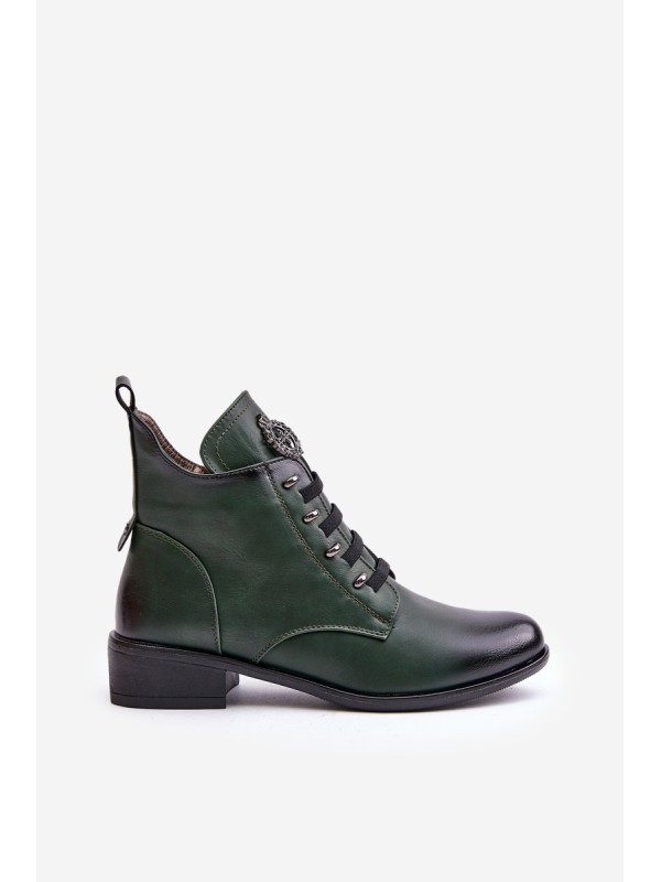 Low Insulated Ankle Boots with Zipper and Decoration Green Nevalia