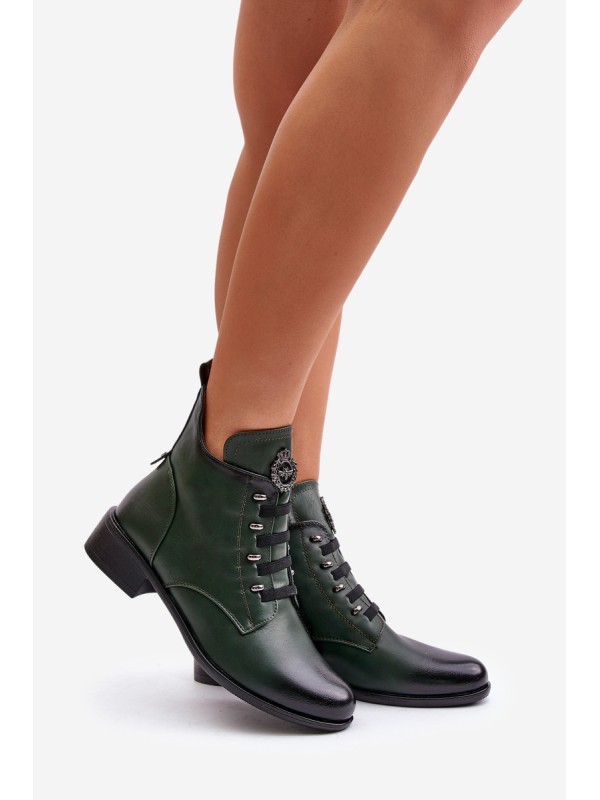 Low Insulated Ankle Boots with Zipper and Decoration Green Nevalia