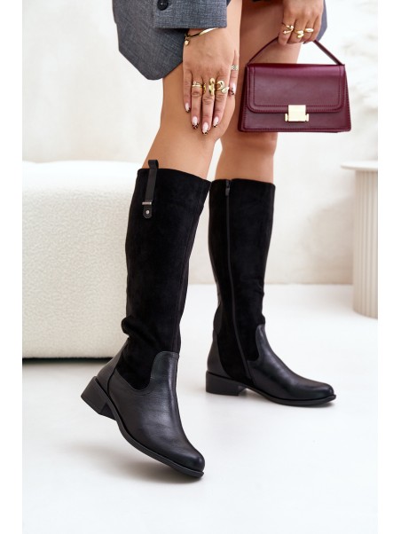 Women's Warm Knee-High Boots With Zipper Black Ivasira
