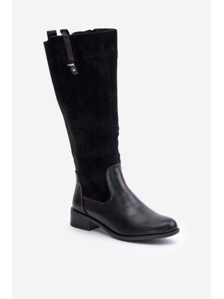 Women's Warm Knee-High Boots With Zipper Black Ivasira
