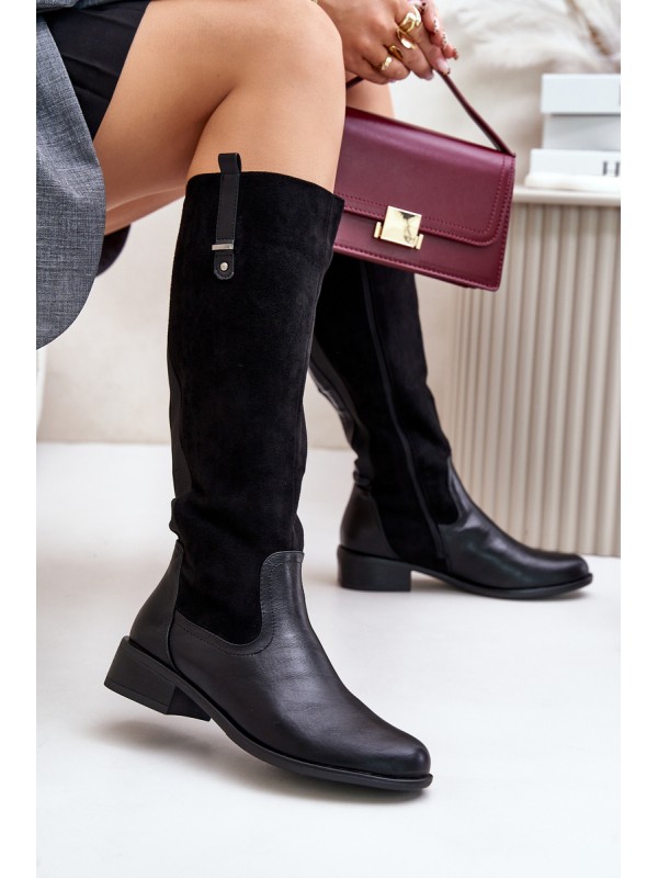 Women's Warm Knee-High Boots With Zipper Black Ivasira