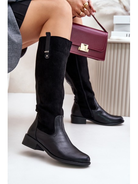 Women's Warm Knee-High Boots With Zipper Black Ivasira