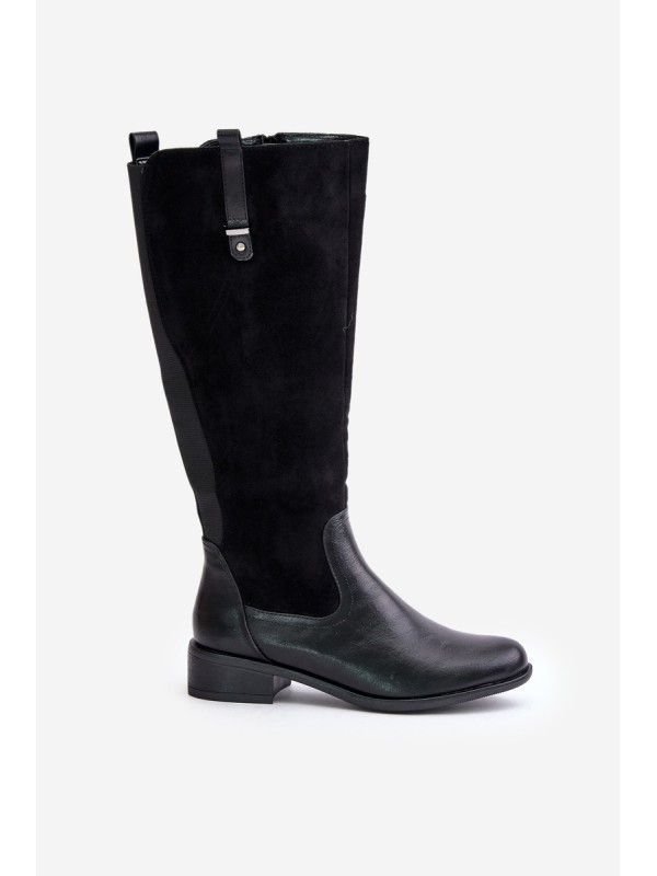 Women's Warm Knee-High Boots With Zipper Black Ivasira