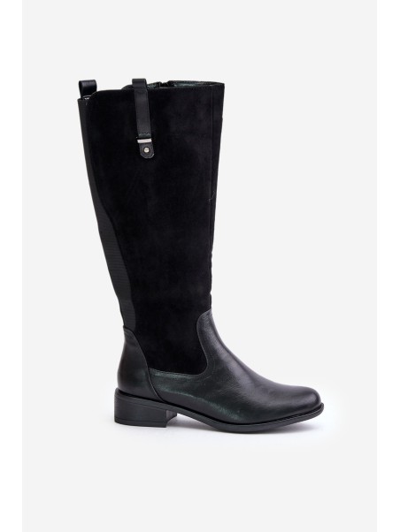 Women's Warm Knee-High Boots With Zipper Black Ivasira