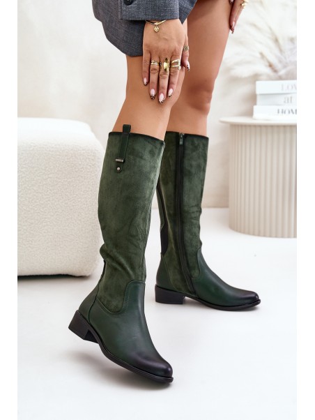 Women's Insulated Knee High Boots With Zipper Green Ivasira