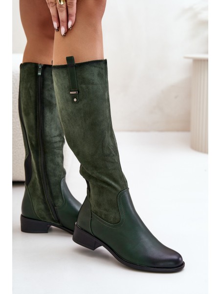 Women's Insulated Knee High Boots With Zipper Green Ivasira
