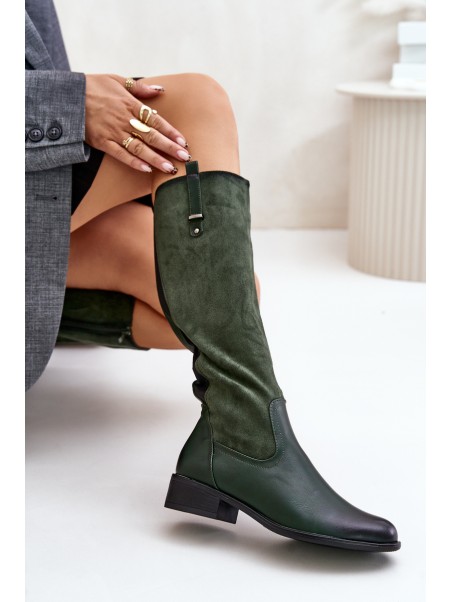 Women's Insulated Knee High Boots With Zipper Green Ivasira