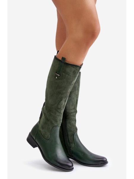 Women's Insulated Knee High Boots With Zipper Green Ivasira
