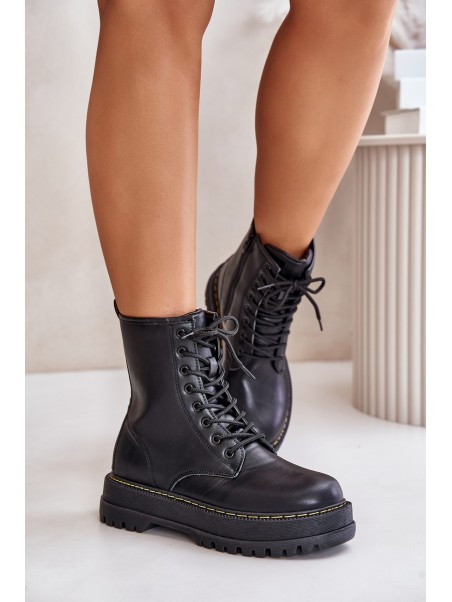 Warm Ankle Boots Workers Made of Eco Leather with Zipper Black Naleli