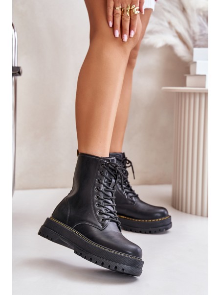 Warm Ankle Boots Workers Made of Eco Leather with Zipper Black Naleli