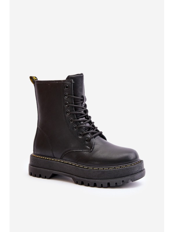 Warm Ankle Boots Workers Made of Eco Leather with Zipper Black Naleli