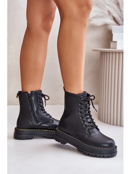 Warm Ankle Boots Workers Made of Eco Leather with Zipper Black Naleli