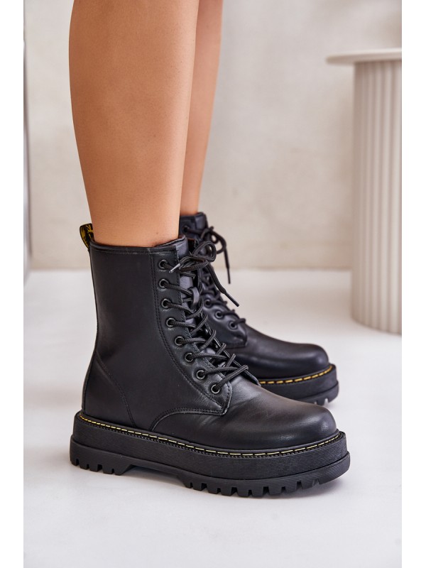 Warm Ankle Boots Workers Made of Eco Leather with Zipper Black Naleli