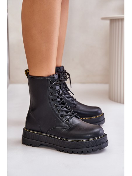 Warm Ankle Boots Workers Made of Eco Leather with Zipper Black Naleli