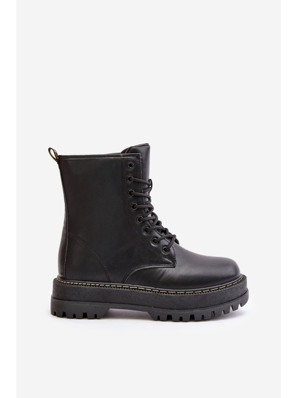 Warm Ankle Boots Workers Made of Eco Leather with Zipper Black Naleli