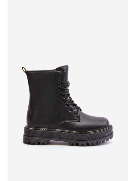 Warm Ankle Boots Workers Made of Eco Leather with Zipper Black Naleli