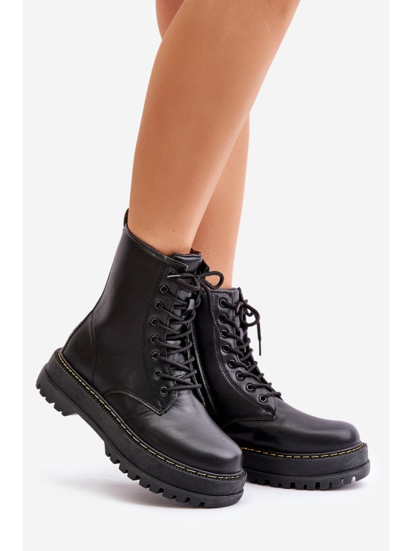 Warm Ankle Boots Workers Made of Eco Leather with Zipper Black Naleli