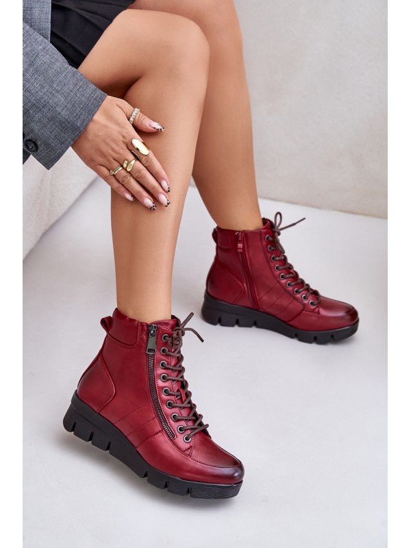 Light Warm Women's Ankle Boots On Platform And Wedge Burgundy Savindria