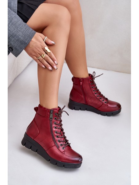 Light Warm Women's Ankle Boots On Platform And Wedge Burgundy Savindria