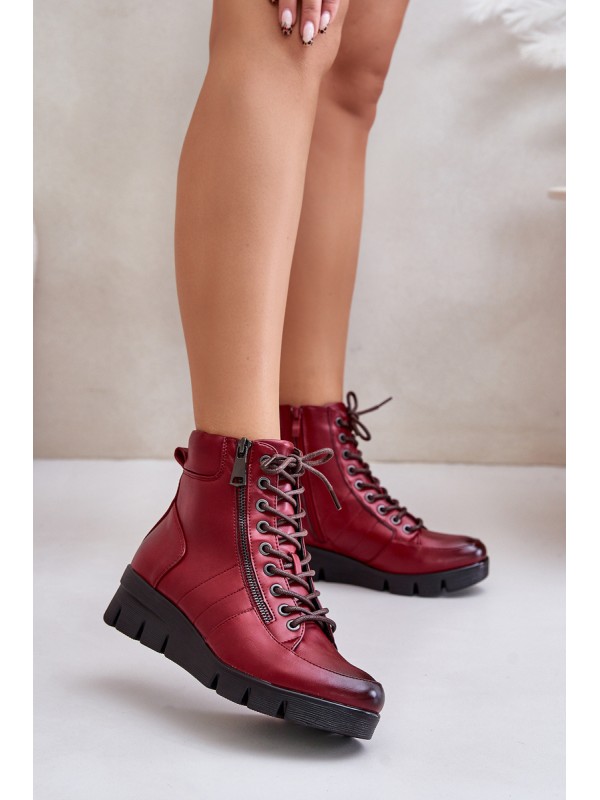 Light Warm Women's Ankle Boots On Platform And Wedge Burgundy Savindria 2