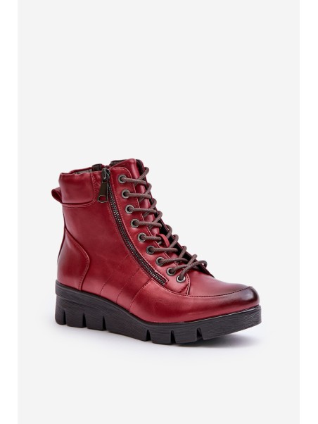 Light Warm Women's Ankle Boots On Platform And Wedge Burgundy Savindria