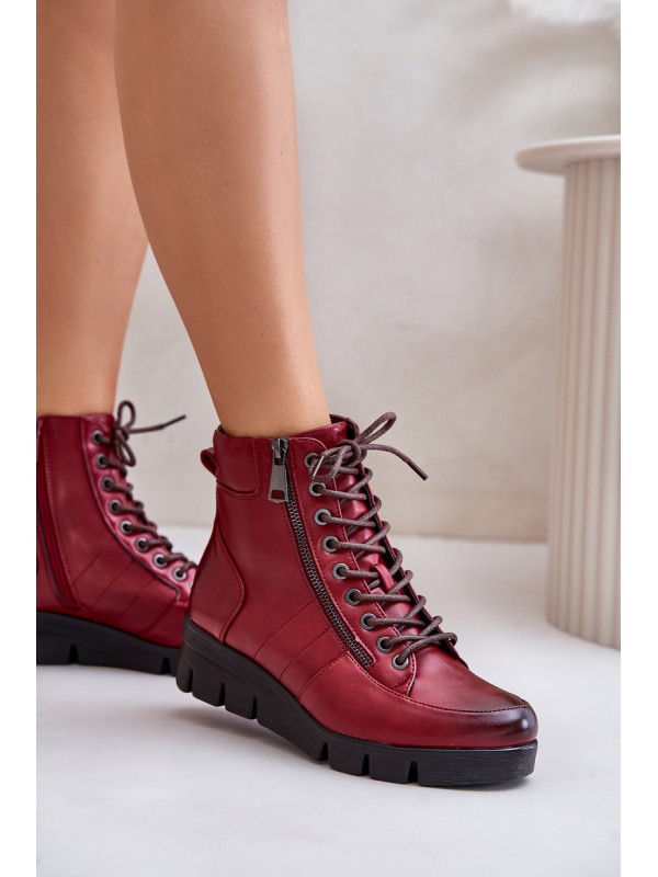 Light Warm Women's Ankle Boots On Platform And Wedge Burgundy Savindria