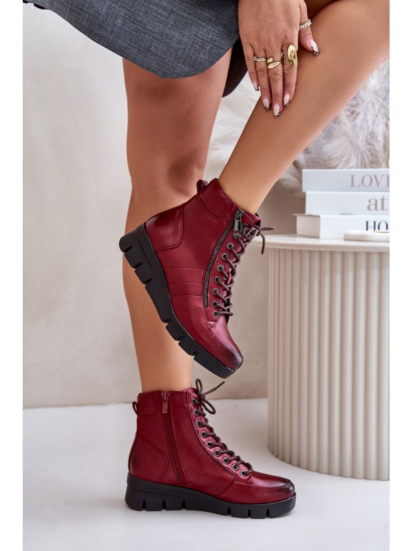 Light Warm Women's Ankle Boots On Platform And Wedge Burgundy Savindria
