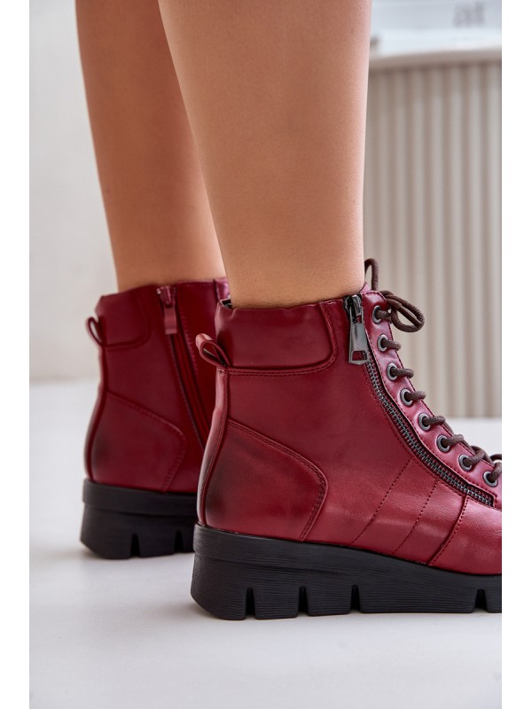 Light Warm Women's Ankle Boots On Platform And Wedge Burgundy Savindria