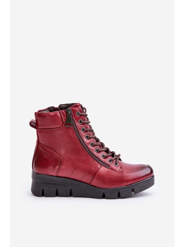 Light Warm Women's Ankle Boots On Platform And Wedge Burgundy Savindria