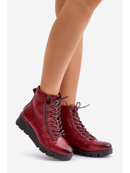 Light Warm Women's Ankle Boots On Platform And Wedge Burgundy Savindria