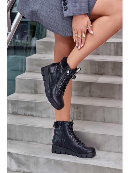Light Warm Women's Ankle Boots On Platform And Wedge Black Savindria