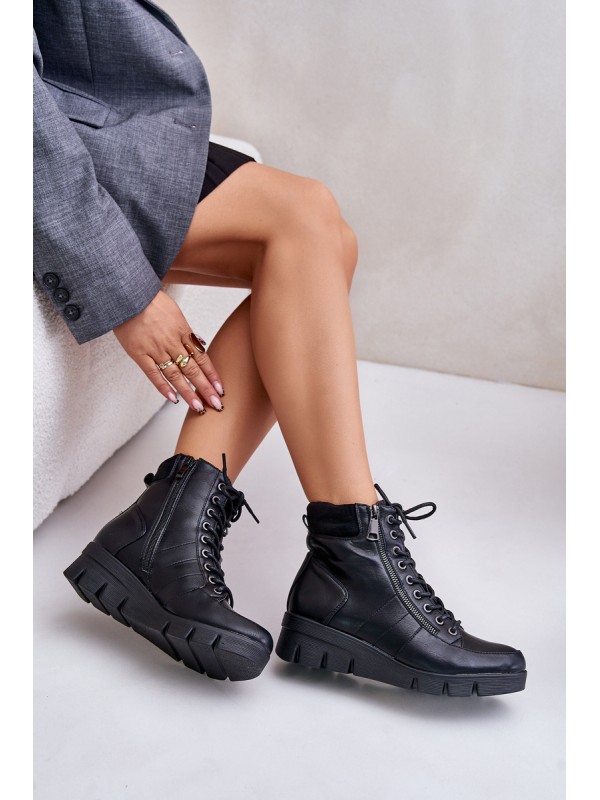 Light Warm Women's Ankle Boots On Platform And Wedge Black Savindria