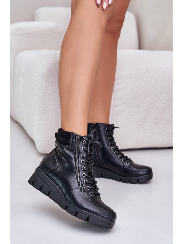 Light Warm Women's Ankle Boots On Platform And Wedge Black Savindria