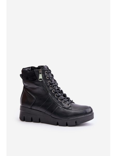 Light Warm Women's Ankle Boots On Platform And Wedge Black Savindria