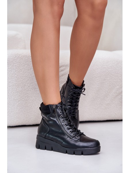 Light Warm Women's Ankle Boots On Platform And Wedge Black Savindria