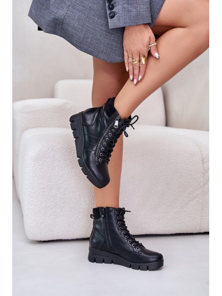 Light Warm Women's Ankle Boots On Platform And Wedge Black Savindria