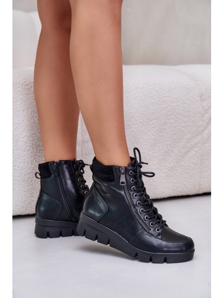 Light Warm Women's Ankle Boots On Platform And Wedge Black Savindria