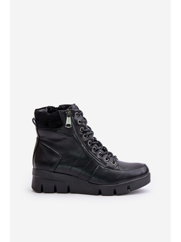 Light Warm Women's Ankle Boots On Platform And Wedge Black Savindria