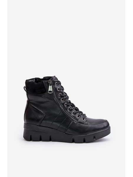 Light Warm Women's Ankle Boots On Platform And Wedge Black Savindria