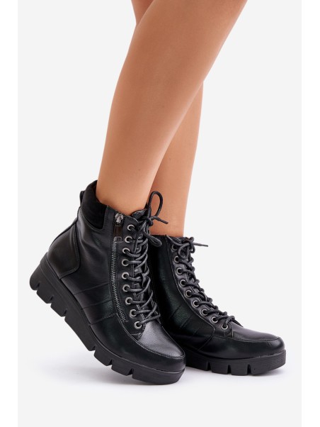 Light Warm Women's Ankle Boots On Platform And Wedge Black Savindria