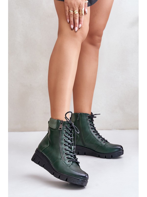Light Insulated Women's Ankle Boots On Platform And Wedge Dark Green Savindria 2