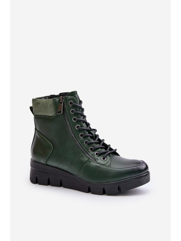 Light Insulated Women's Ankle Boots On Platform And Wedge Dark Green Savindria