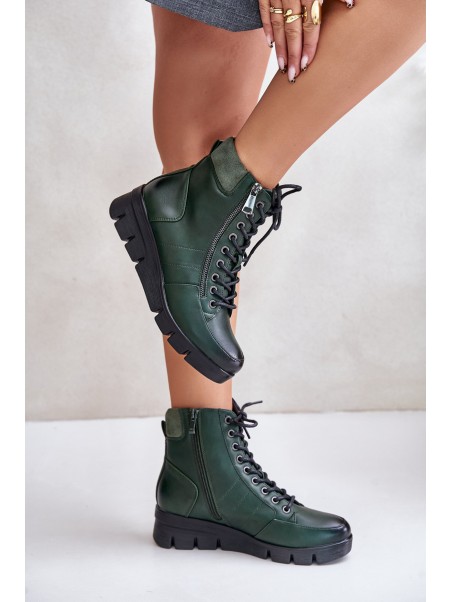 Light Insulated Women's Ankle Boots On Platform And Wedge Dark Green Savindria