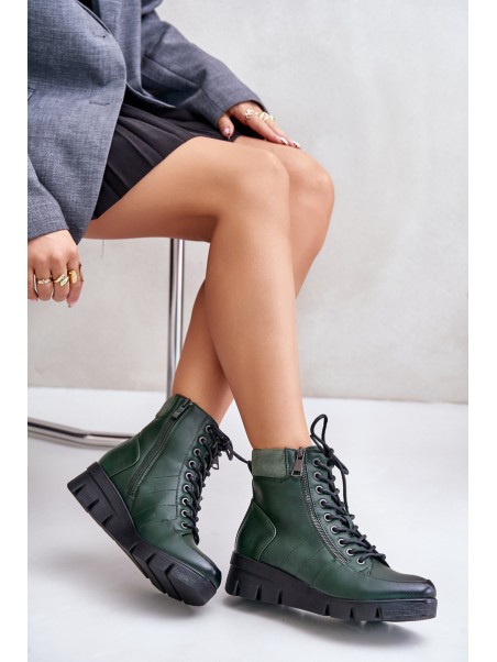 Light Insulated Women's Ankle Boots On Platform And Wedge Dark Green Savindria