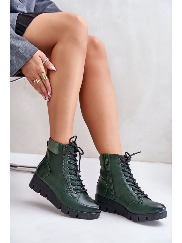 Light Insulated Women's Ankle Boots On Platform And Wedge Dark Green Savindria