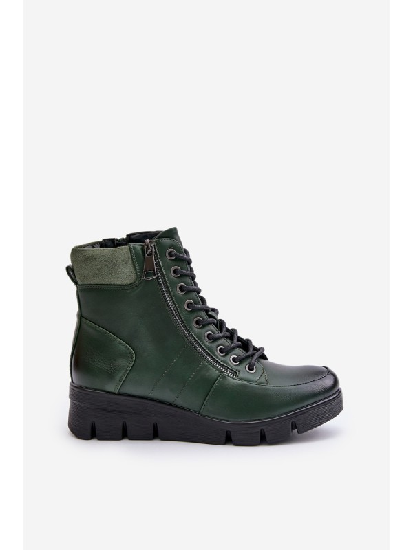 Light Insulated Women's Ankle Boots On Platform And Wedge Dark Green Savindria