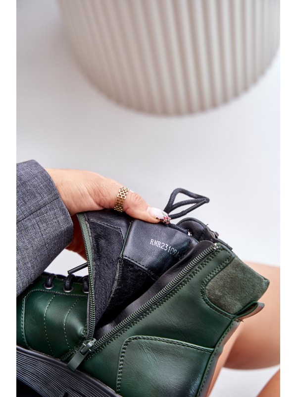 Light Insulated Women's Ankle Boots On Platform And Wedge Dark Green Savindria