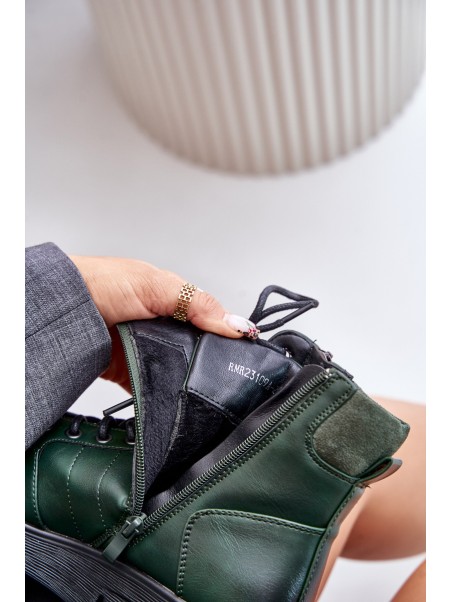Light Insulated Women's Ankle Boots On Platform And Wedge Dark Green Savindria