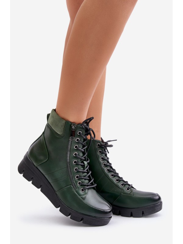 Light Insulated Women's Ankle Boots On Platform And Wedge Dark Green Savindria