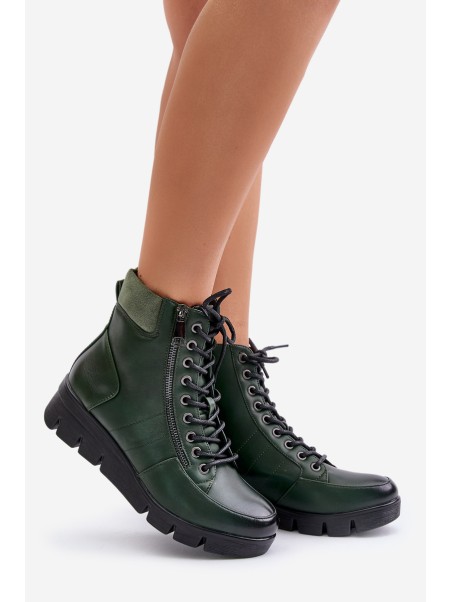 Light Insulated Women's Ankle Boots On Platform And Wedge Dark Green Savindria